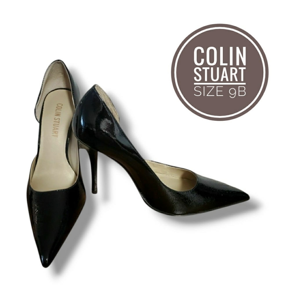 Colin Stuart Black Patent Leather High Heel Stilettos Pointy Toe Pumps